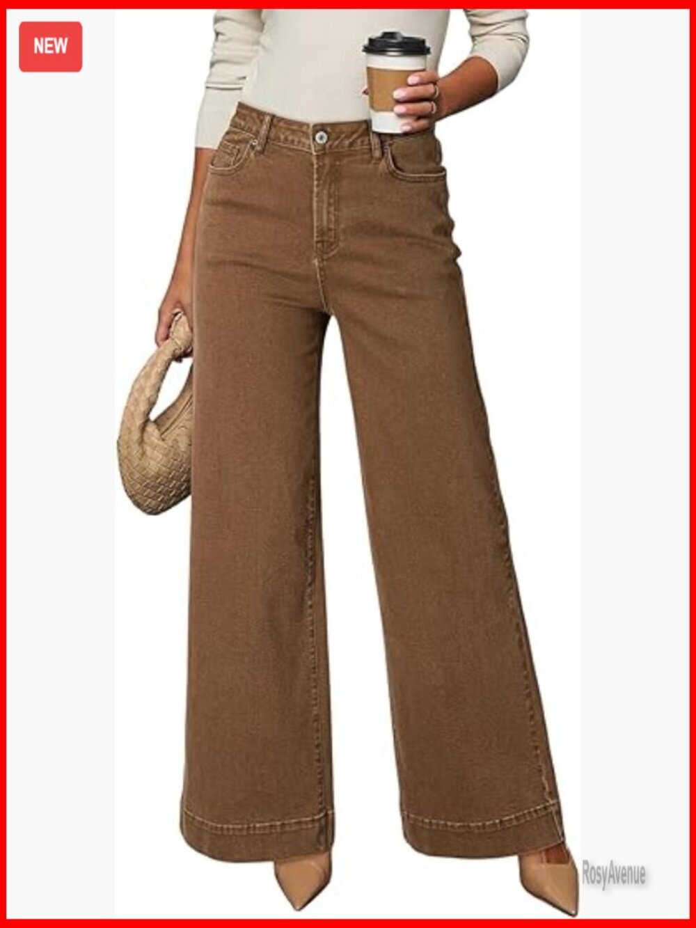 High Waisted Wide Leg Stretch Denim Jeans with Pockets